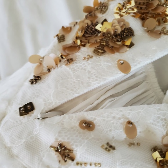 NWT Zara | White Gold Midi A-Line Skirt beaded bead lace - Picture 12 of 16